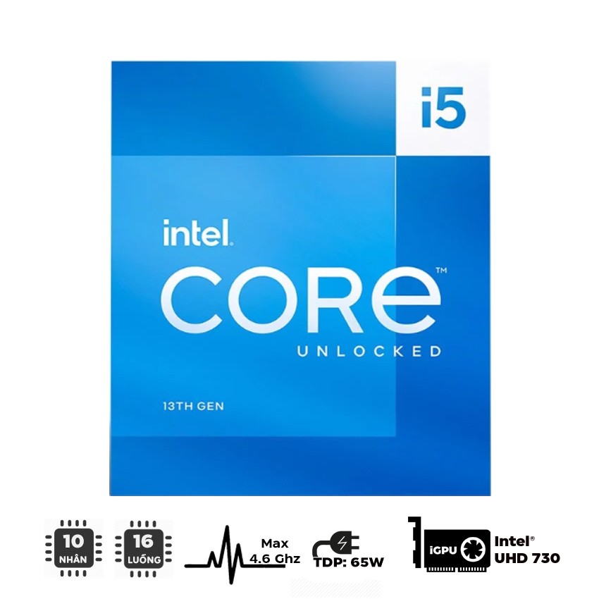 CPU INTEL CORE I5-13400 (UP TO 4.6GHZ, 10 NHÂN 16 LUỒNG, 20MB CACHE, 65W) - SOCKET INTEL LGA 1700/RAPTOR LAKE)-(BOX NK)